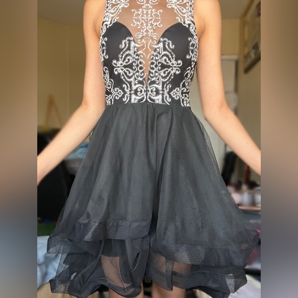 Speechless, Black High-Low Beaded Dress
